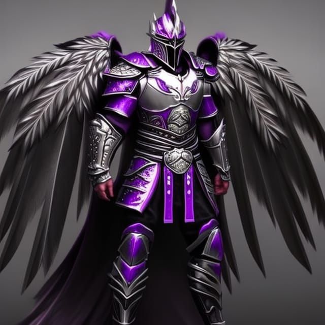 Winged Samurai in Silver and Purple Armor