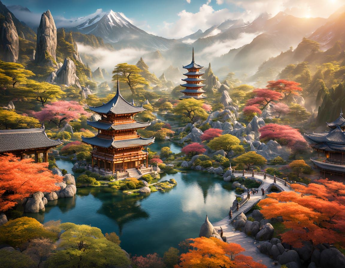 Majestic Ivory Tower in Japanese Serenity