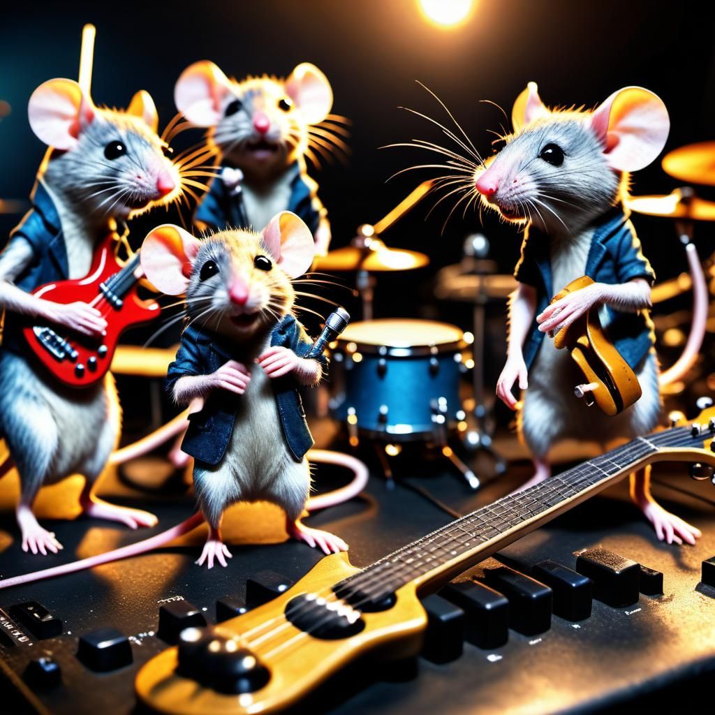 Hyperrealistic Mouse Rock Band in Concert