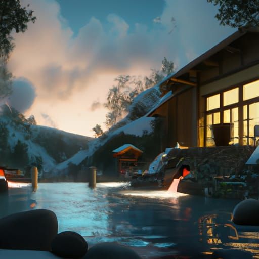 Winter Evening Japanese Hot Spring: Ghibli Anime Visual