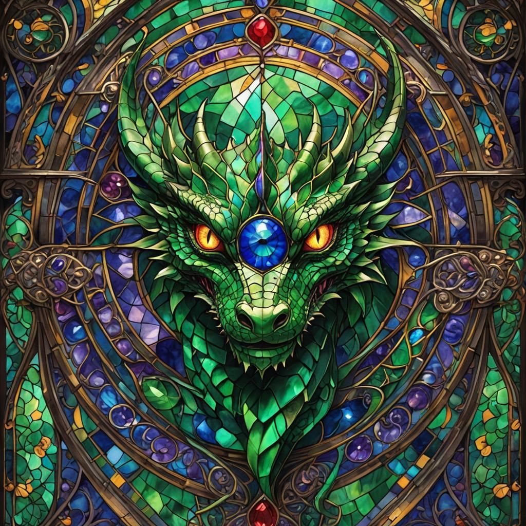 Stained Glass Dragon in Medieval Architecture