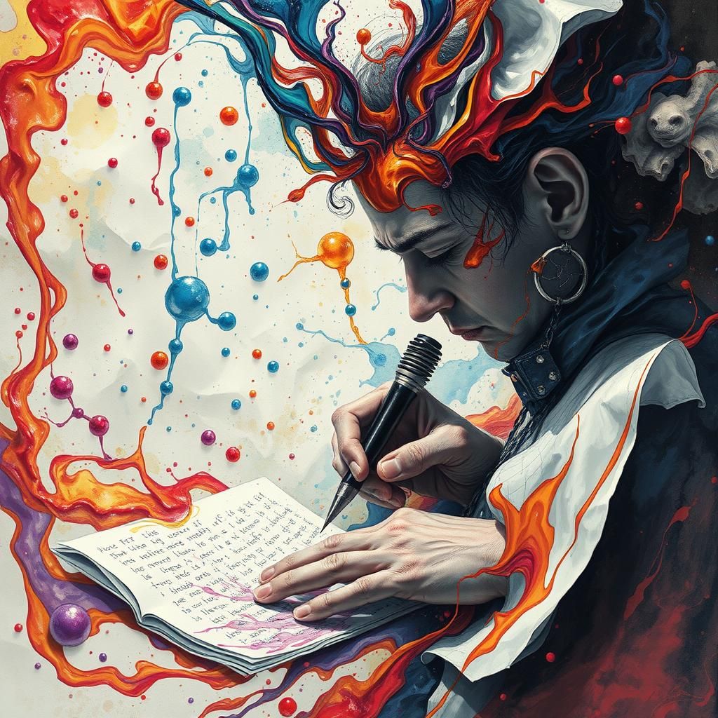Writer Immersed in a Chaotic World of Ink