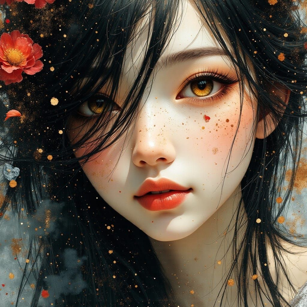 Beautiful Chinese Goddess Portrait with Mesmerizing Yellow E...