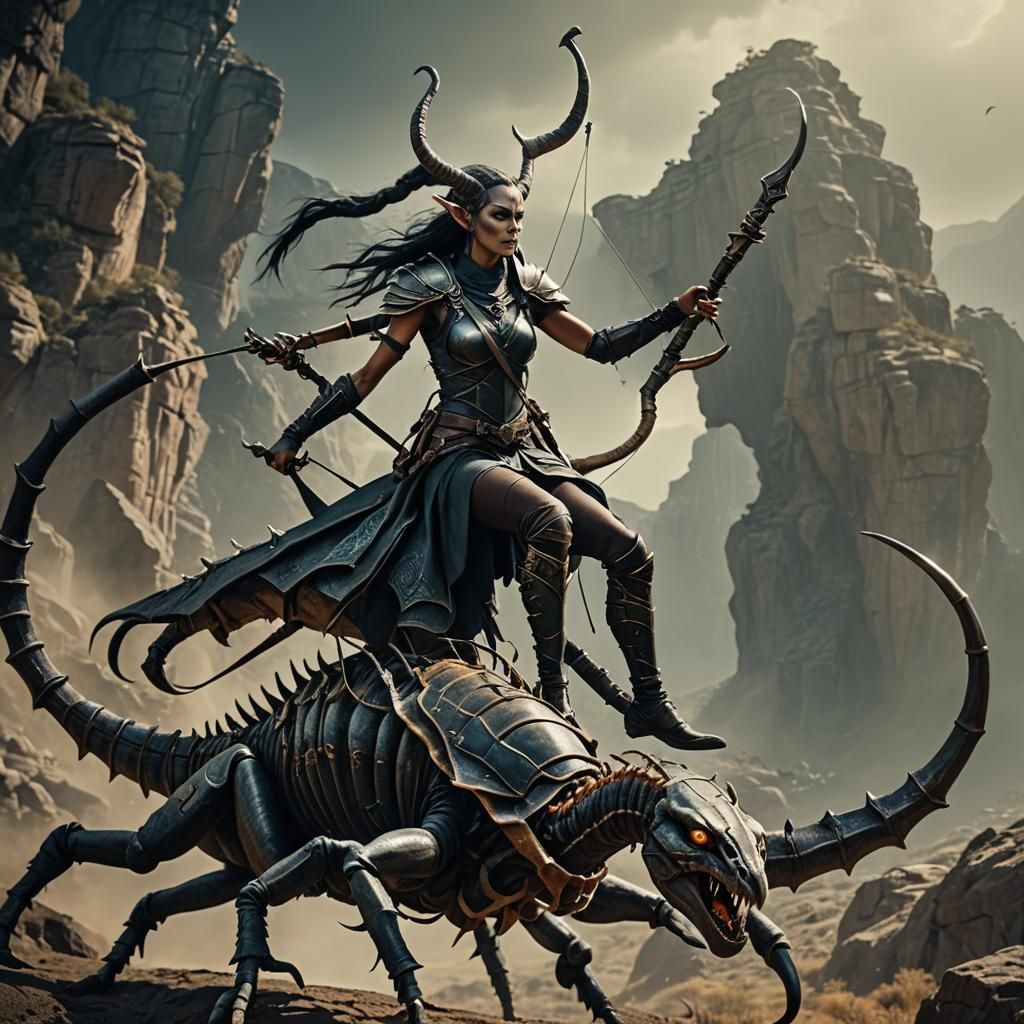 Dark Elf Archer on Giant Scorpion: Cinematic Scene