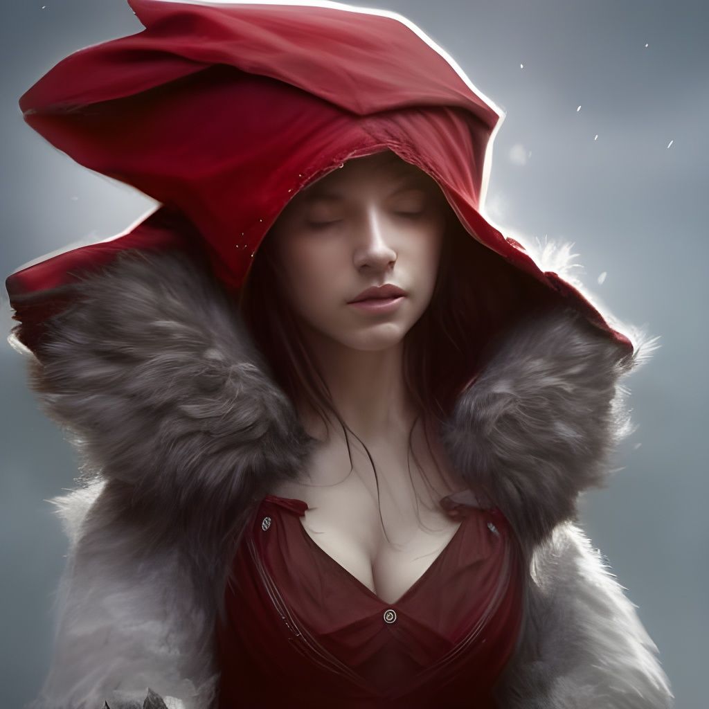 Wolf and Red Riding Hood Portrait in Hyperrealism