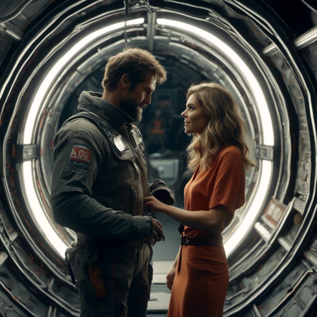 Spy Meeting in Spaceship Tunnel in Hyperrealism Style