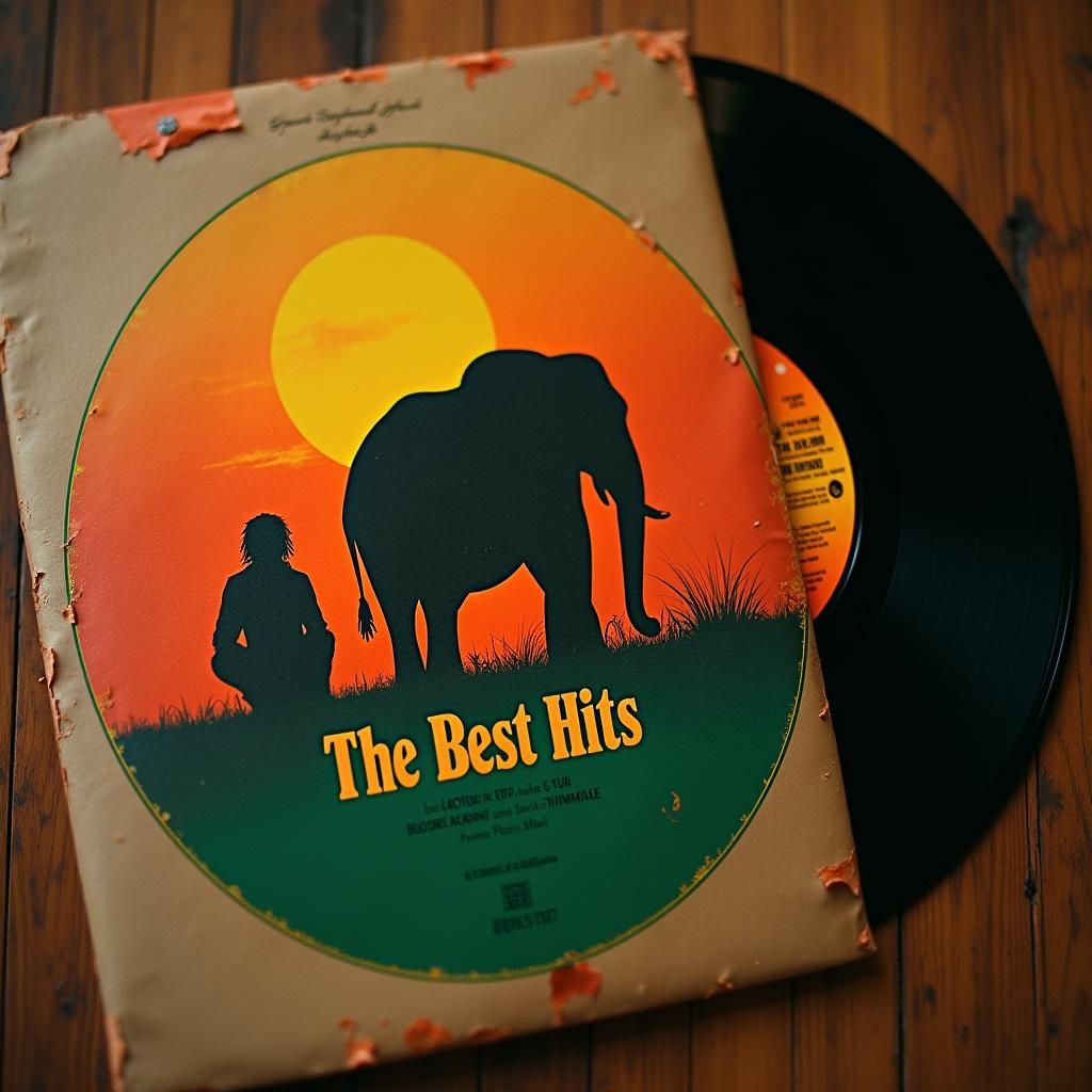 Elephant Silhouette Album Cover in Retro-Futuristic Style