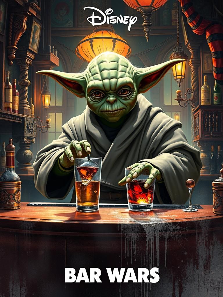 Bartender Yoda in Bar Wars: A Maximalist Movie Poster