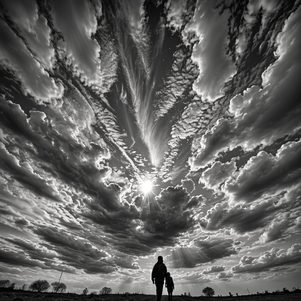 Melancholic Figure Gazing at Sky in Hyperrealistic Style