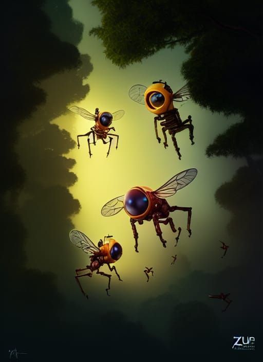 Forest Drones Collecting Honey: 3D Digital Art