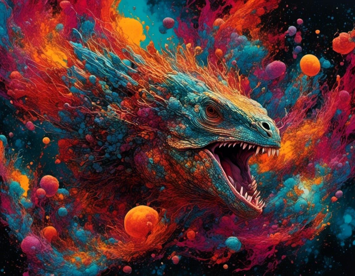 Psychedelic Lizard in Outer Space Graffiti Art