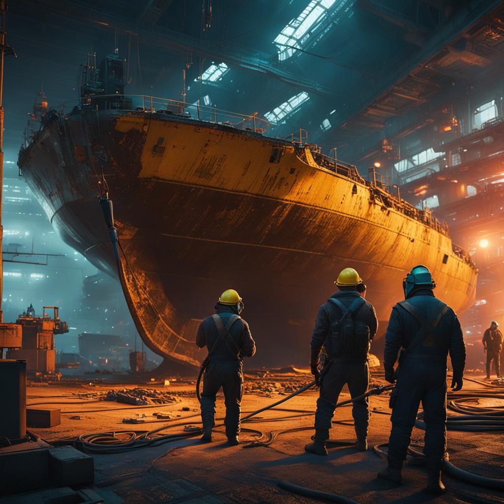 Shipyard Welders in Cyberpunk Neon Style