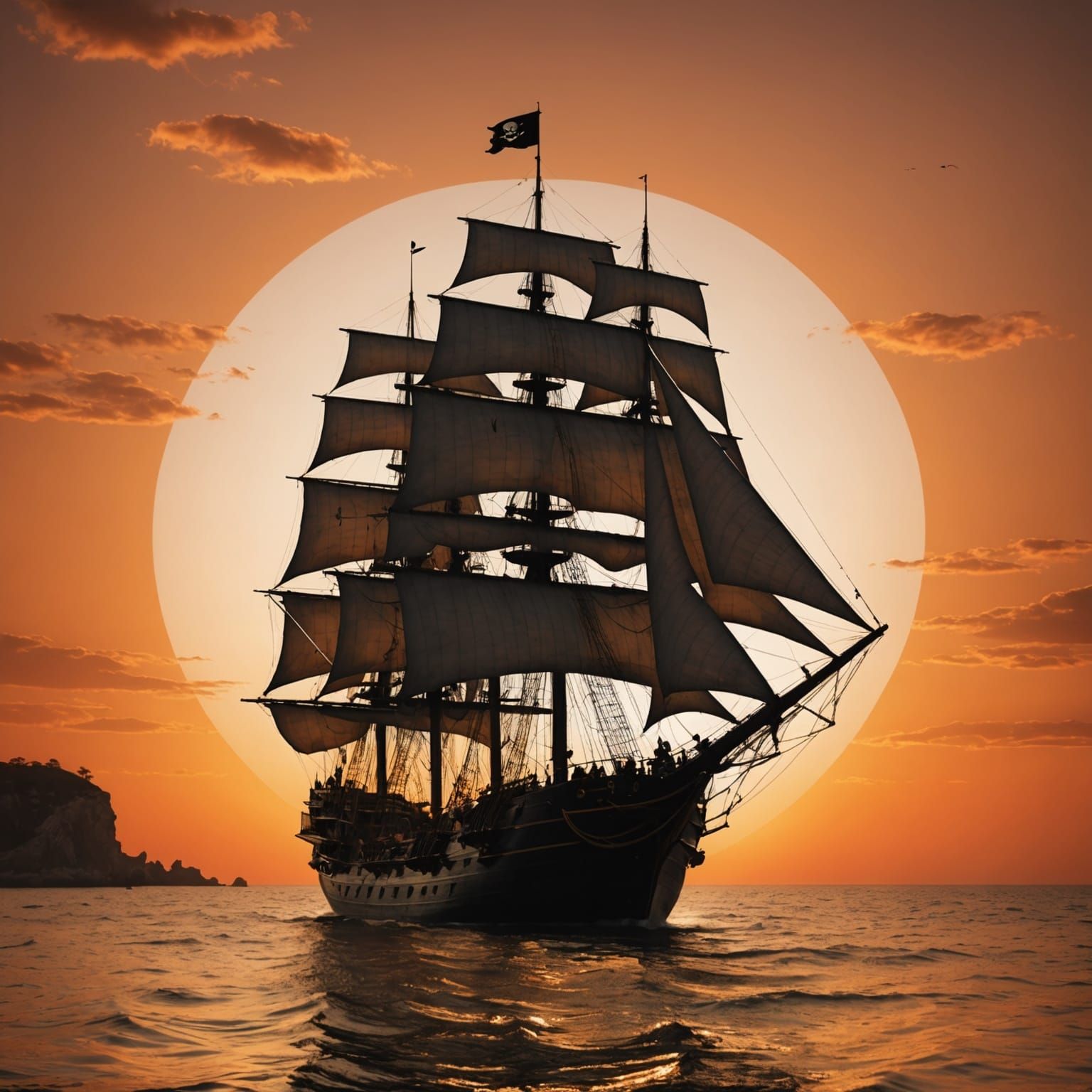 Pirate Ship Double Exposure at Twilight: Fantasy Concept Art