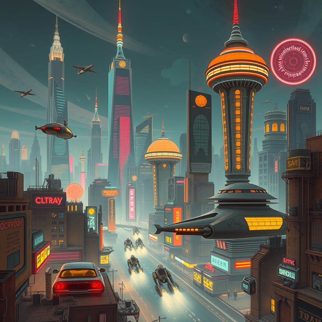 Retro-Futuristic Metropolis in Neon Splendor