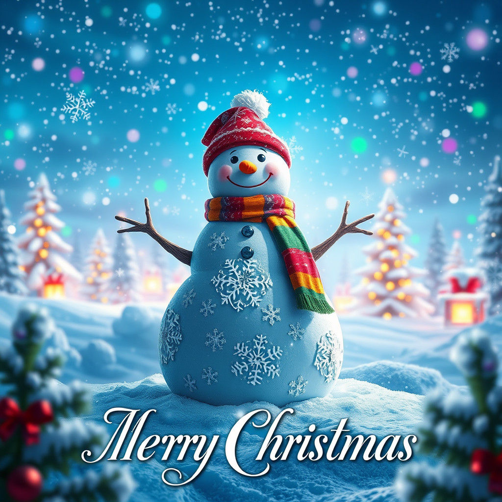 Colorful Snowman in Winter Wonderland Concept Art