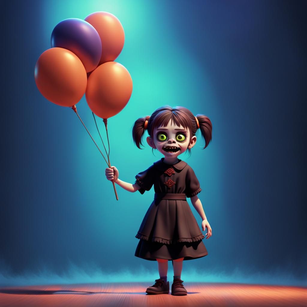 a realistic cute little girl dressed as Regan MacNeil/Pazuzu...