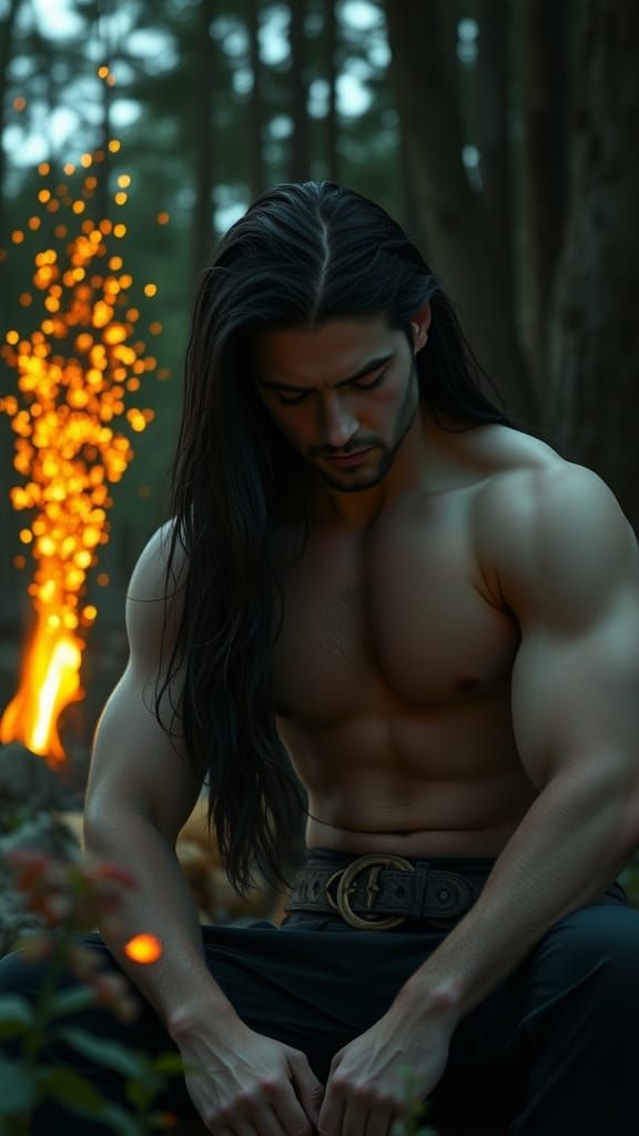 Muscular Witch in Forest, Photorealistic HDR Portrait