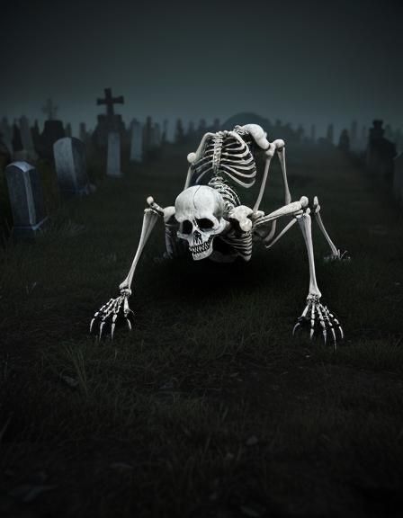skeleton crawling out of  graveyard background depth with 10...