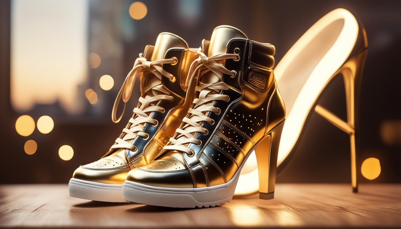 High Heel Sneakers in Photorealistic Golden Hour Lighting