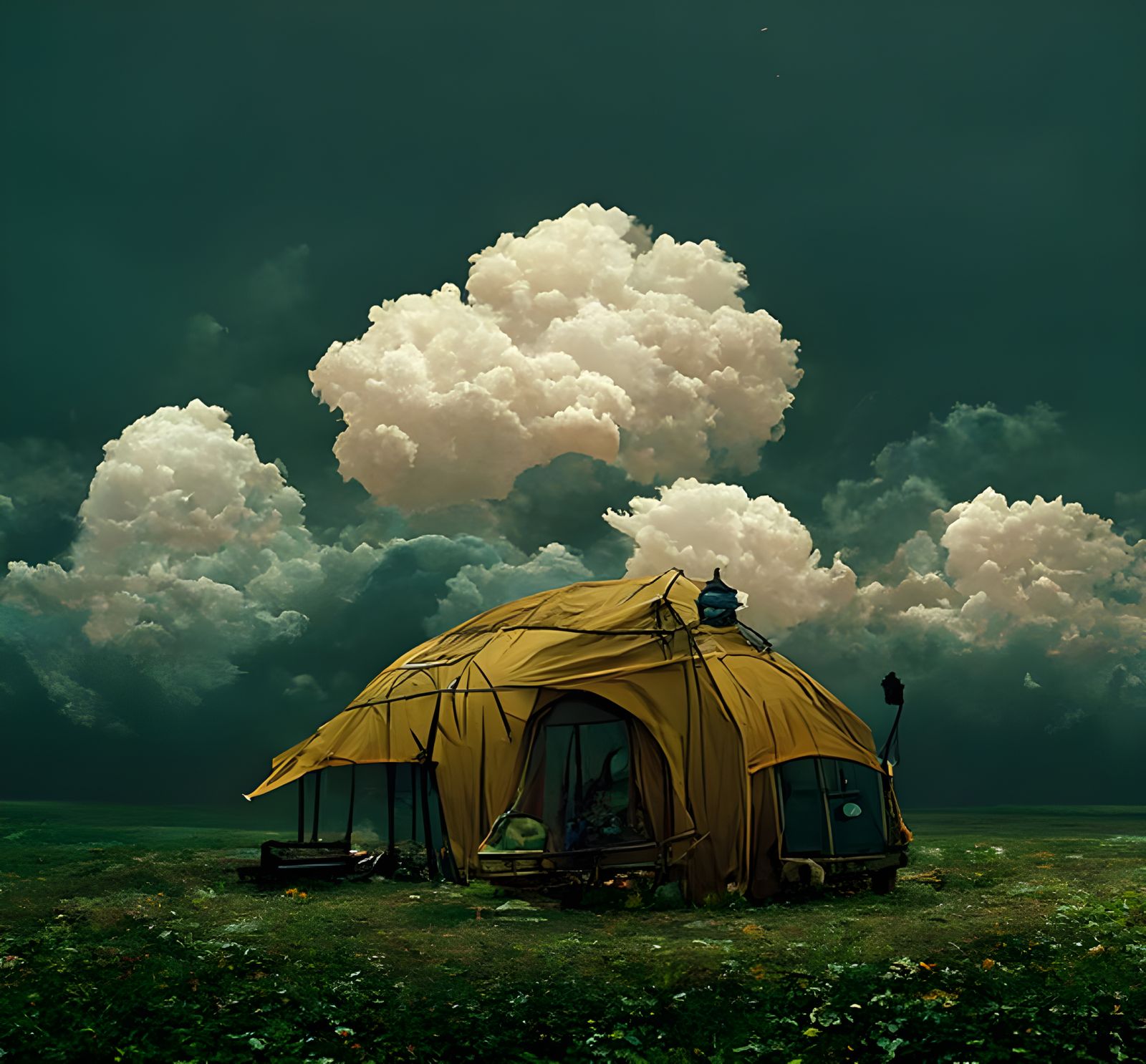 Stormy Night Tent: A Surreal Digital Painting