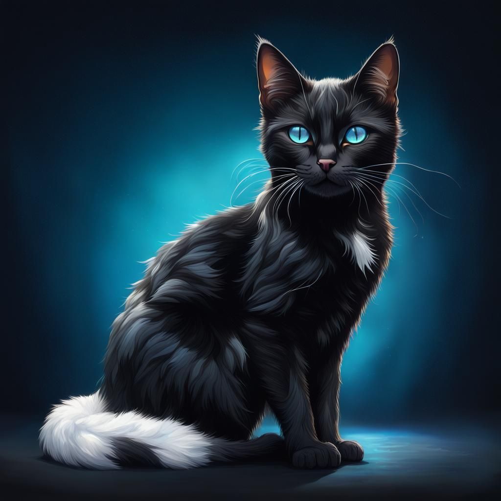 Hyperrealistic Black Cat with White Star Fur Patch