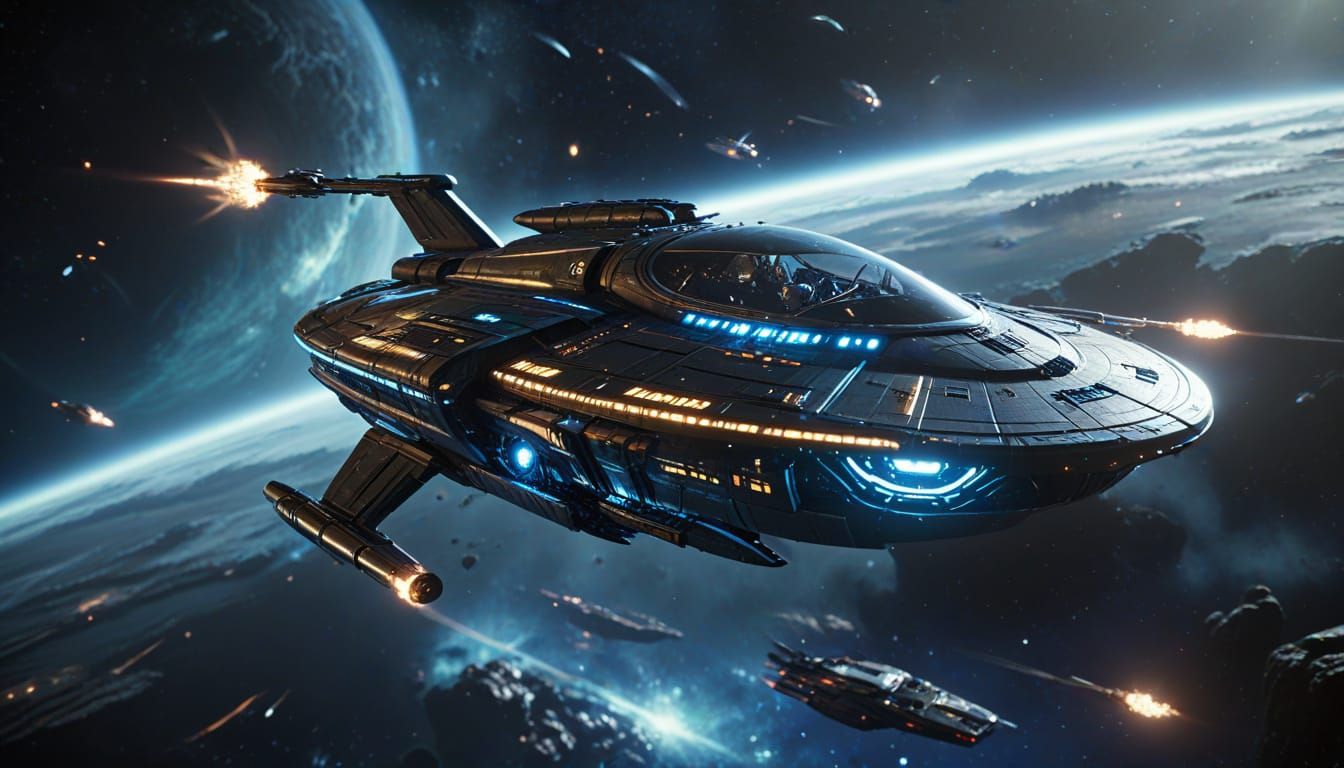 USS Voyager Amidst Nebulae, Sci-Fi Art