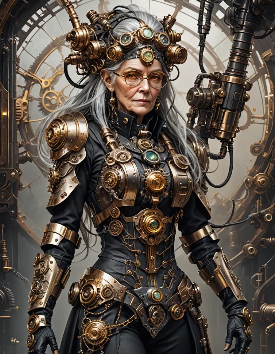 Steampunk Woman Portrait with Cybernetic Implants