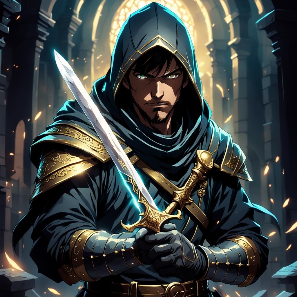 Anime Thief with Magic Dagger in Cel-Shaded Style