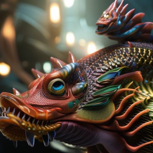 Bioluminescent Lizard King Portrait in Hyperrealism