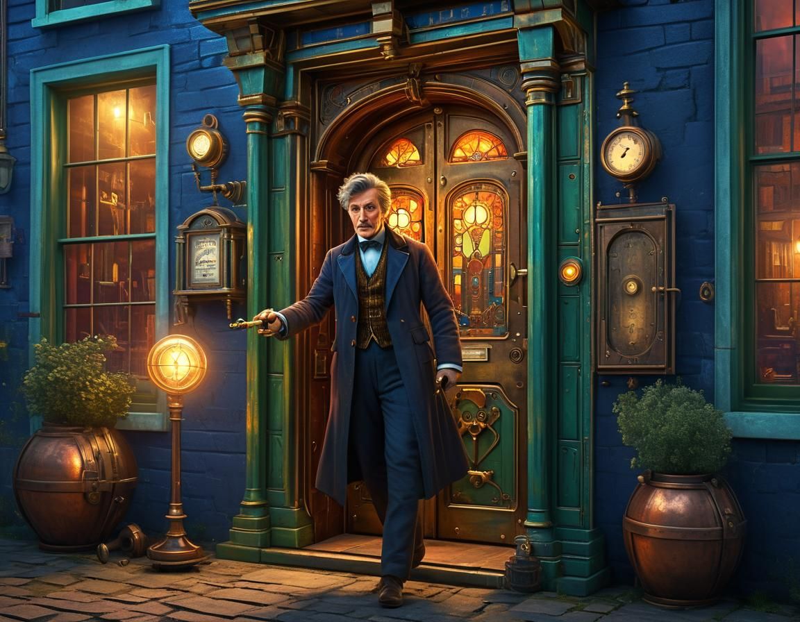Dr. Who Opens Steampunk Door: Hyperrealistic Art