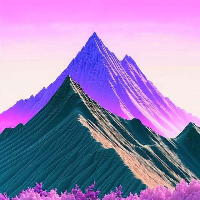 Vaporwave Mountain in Pink, Purple and Green