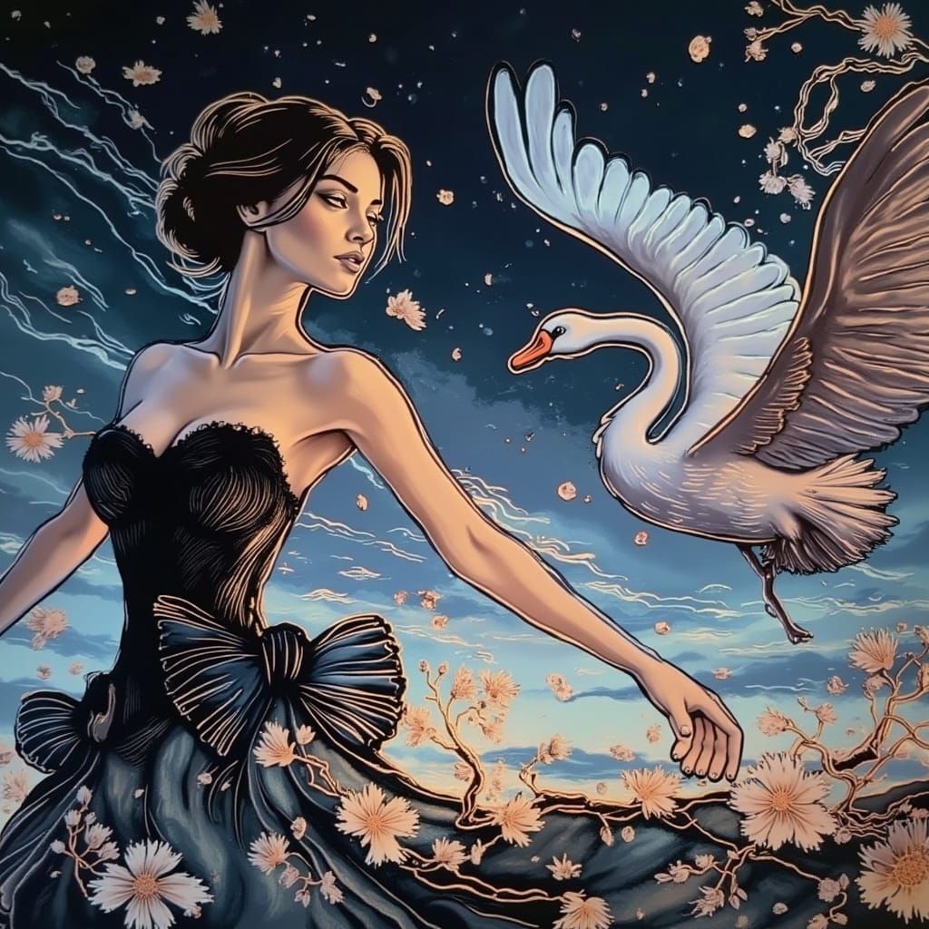 Black Swan Couture Dreamscape Inspired by Edmund Dulac