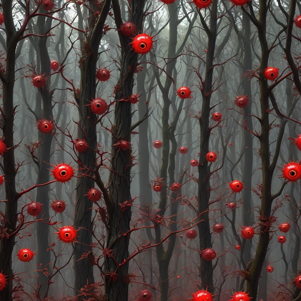 Surreal Eyeball Forest in Detailed Matte Painting