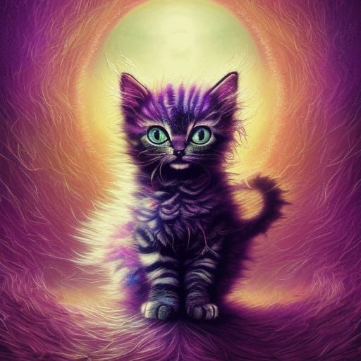 Adorable Colorful Kitten Digital Illustration