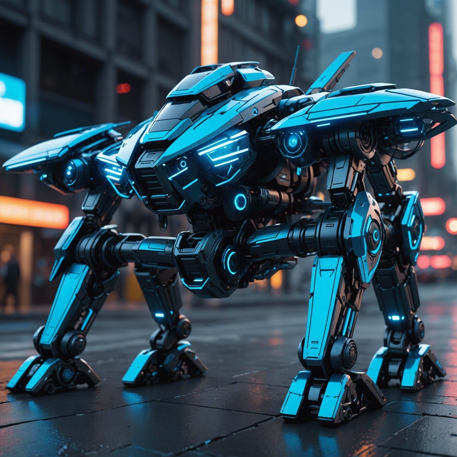 Futuristic Neon Blue Attack Drone in Sci-Fi Style