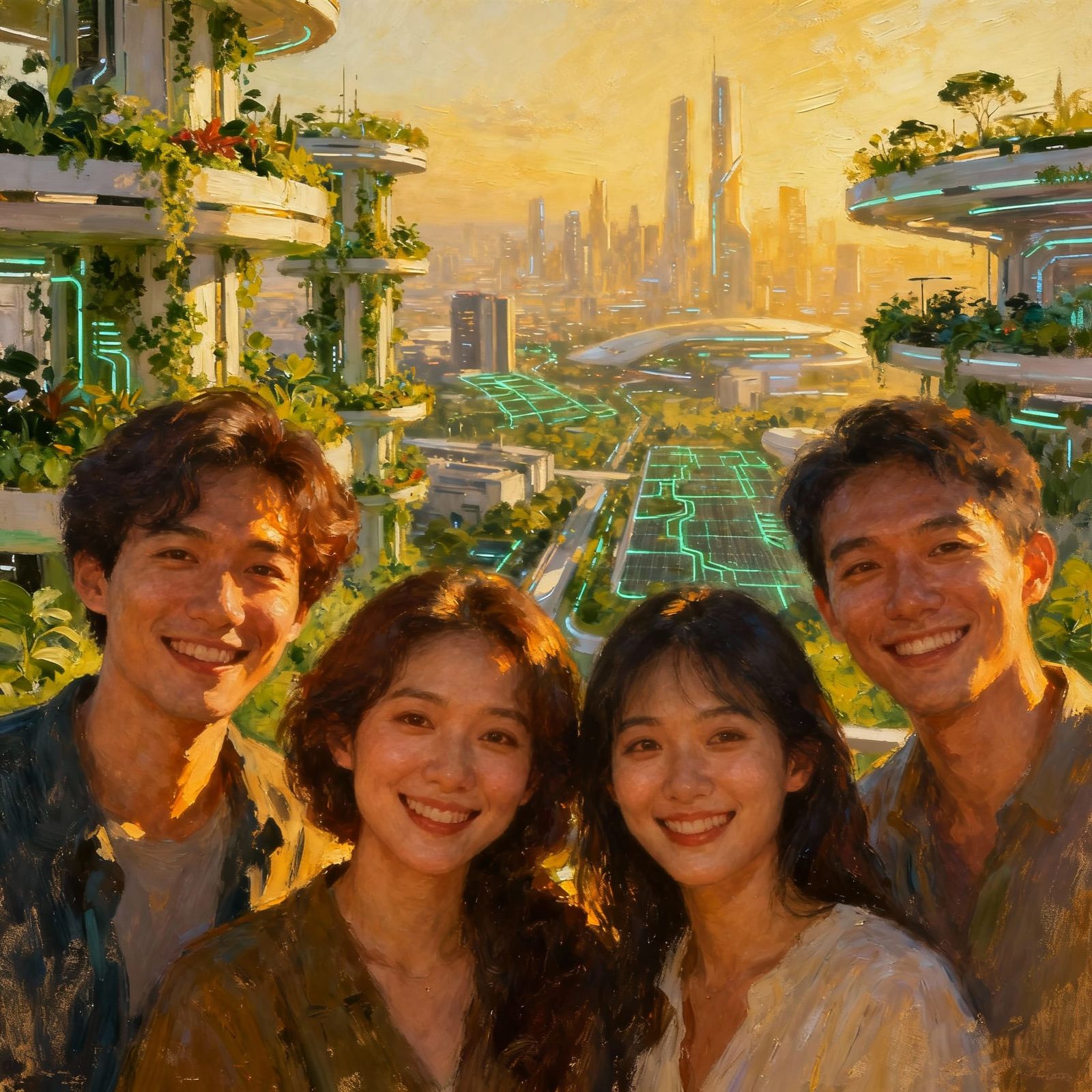 Future City Reunion Amidst Vertical Gardens