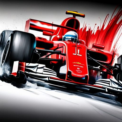 Red F1 Car Races in Graffiti Art Style