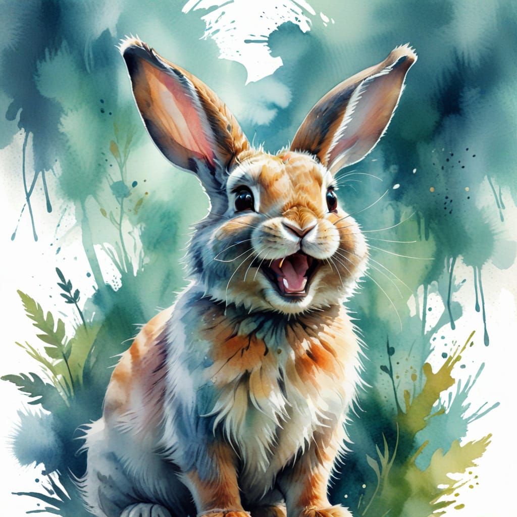 Laughing Rabbit with Fantasy Double Exposure
