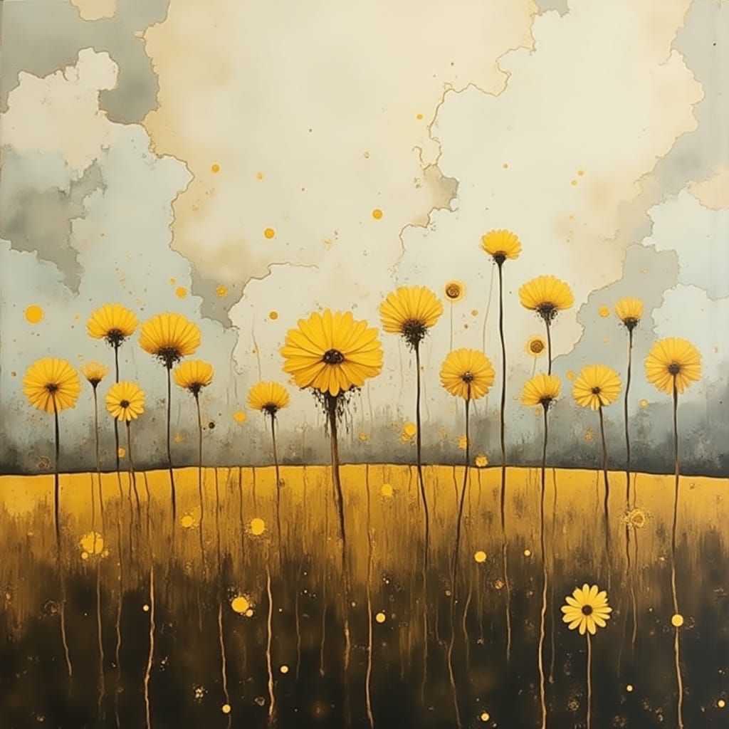 Surreal Oil Paintings of Dandelions in a Muted Field