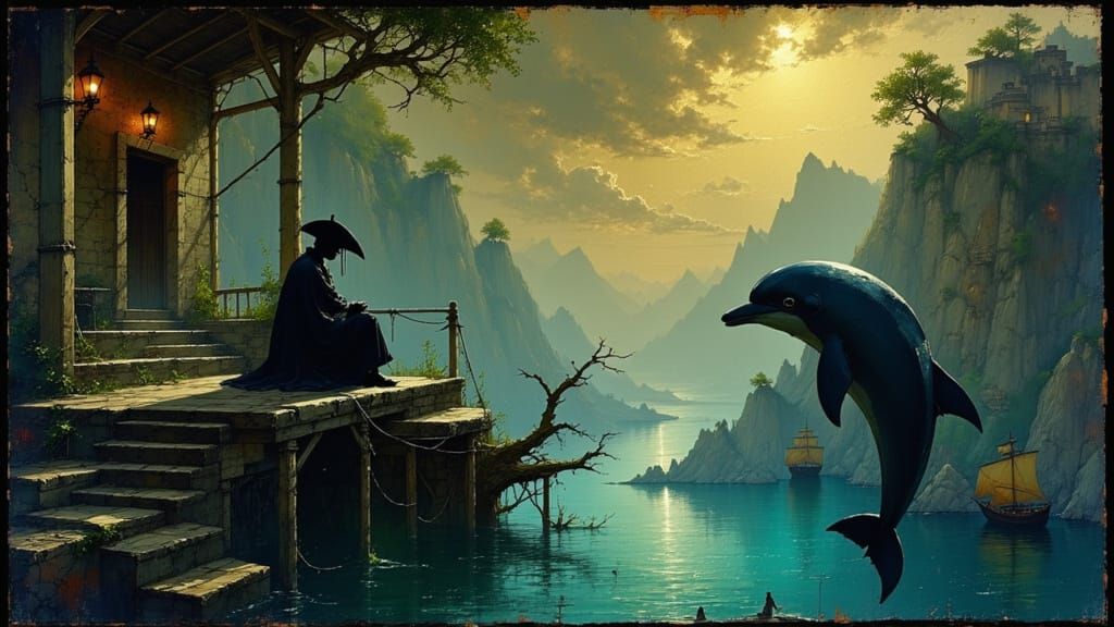 Pirate Meets Dolphin in Renaissance Harbor