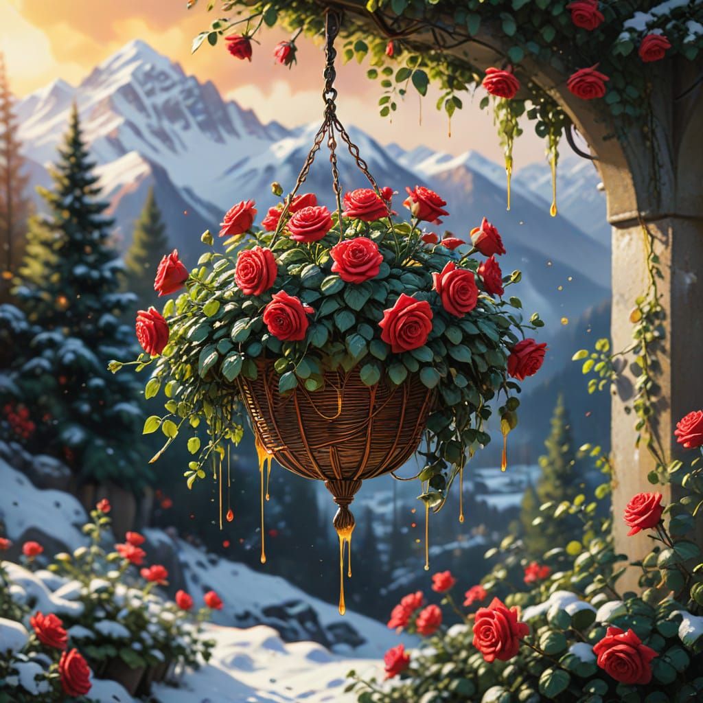 Vibrant Street Art Garden Scene in Splashing Oil Gouache Sty...