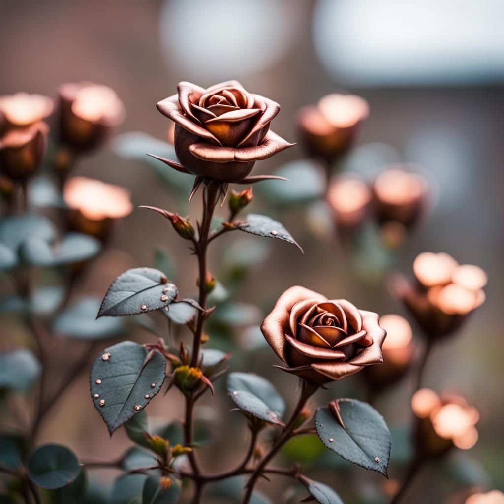 Iron Rose Bush with Copper Flowers