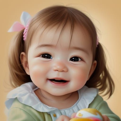 Joyful Baby Girl Playing with Toy in Golden Light