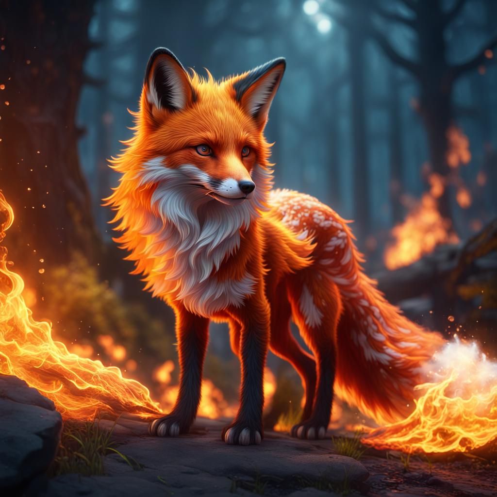 Magical Fire Fox in Detailed Fantasy Art