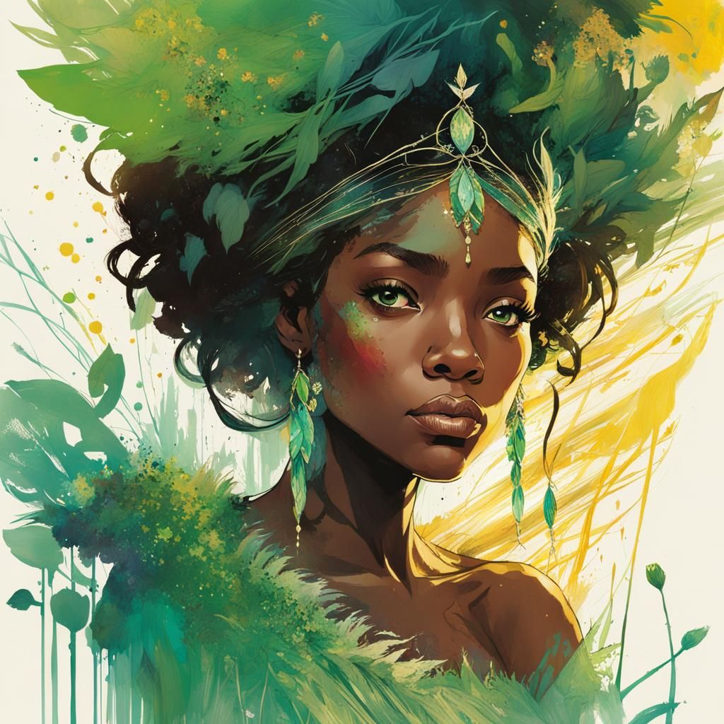 Breathtaking Portrait of Princess Tiana in Watercolor Style