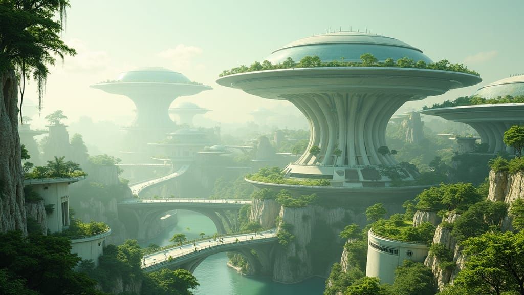Futuristic Solarpunk Arcology with Lush Vegetation