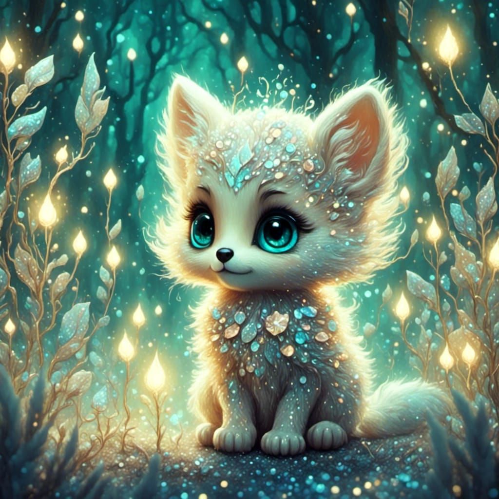Adorable Animal in Fairytale Forest with Glitter