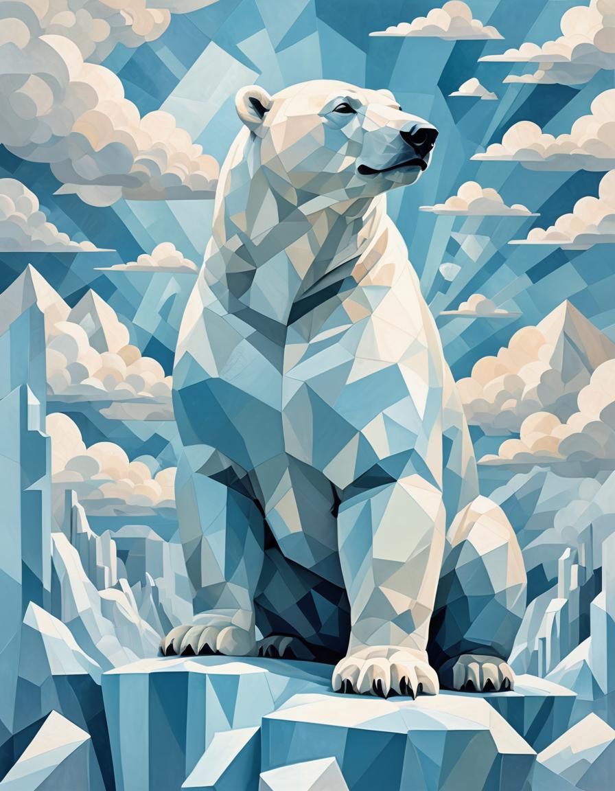 Cubist Polar Bear in Arctic Landscape
