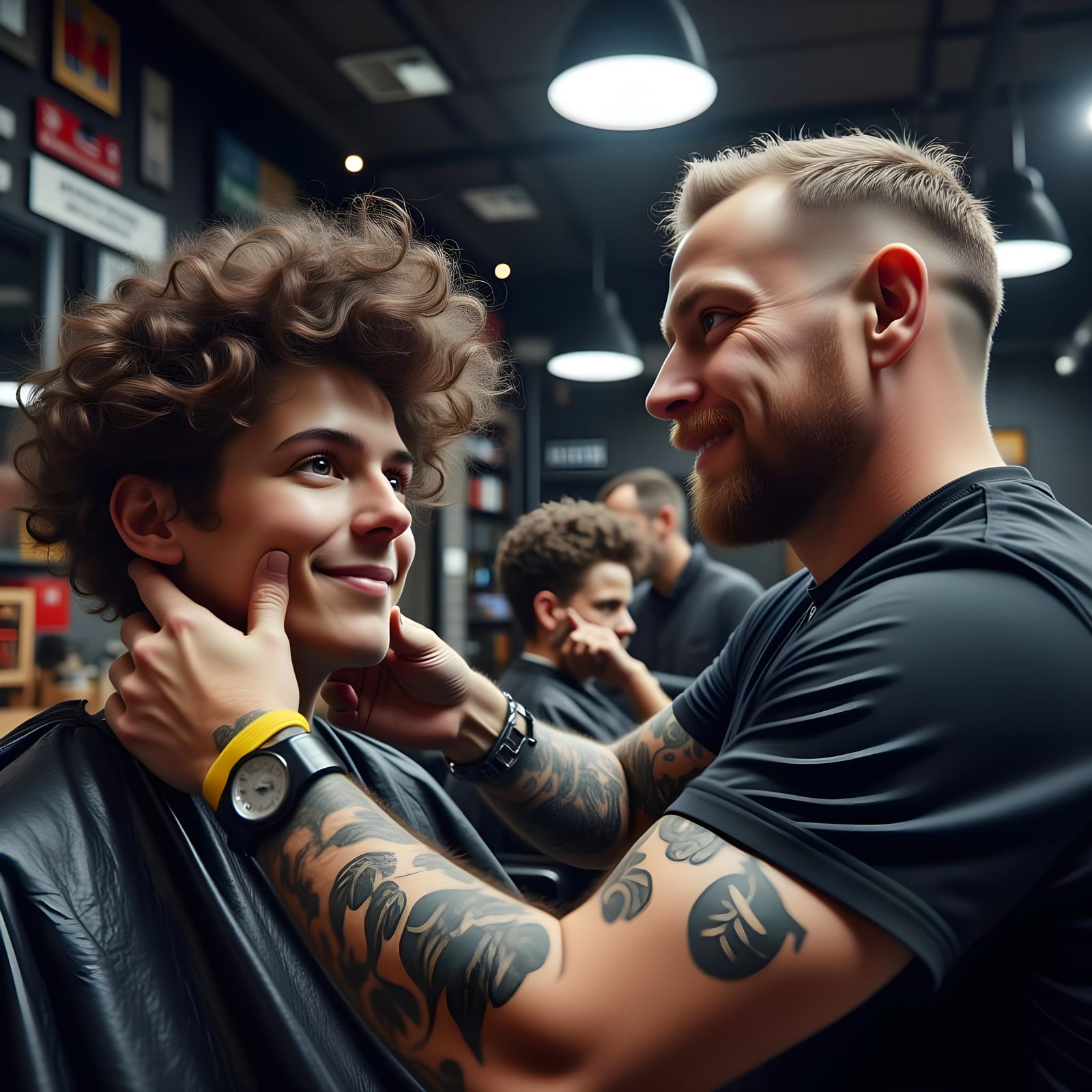Hyperrealistic Portrait of Barber Helping Client