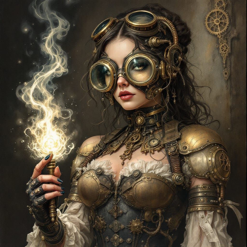 Ethereal Steamweaver Portrait in Victorian Dark Fantasy Styl...